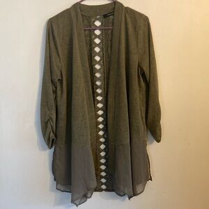 August Silk Lightweight Duster Cardigan Olive Color size large